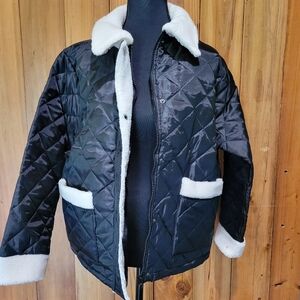 Black Quilted Jacket with White Accents